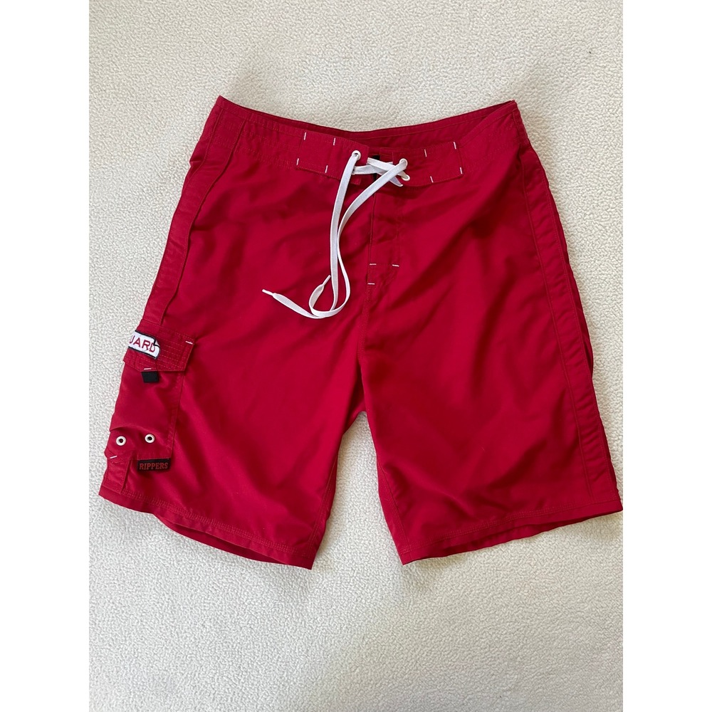 Maui Rippers Mens 32 Board Shorts Red Lifeguard Cargo Swim Trunks Pocket